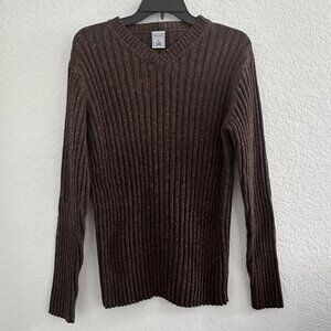 Old Navy Ribbed Knit V-Neck Sweater Womens M Brown 13% Merino Wool Y2K Vtg